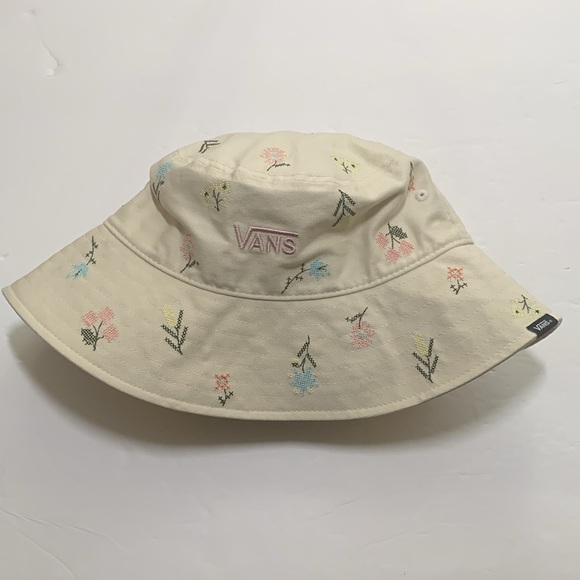 Vans Bucket Hat Micro Floral Embroidered Beige M/L NWT - Picture 2 of 7